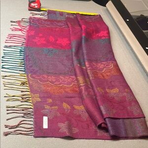 Pink and Red Gradient Shawl or Scarf with Fringe